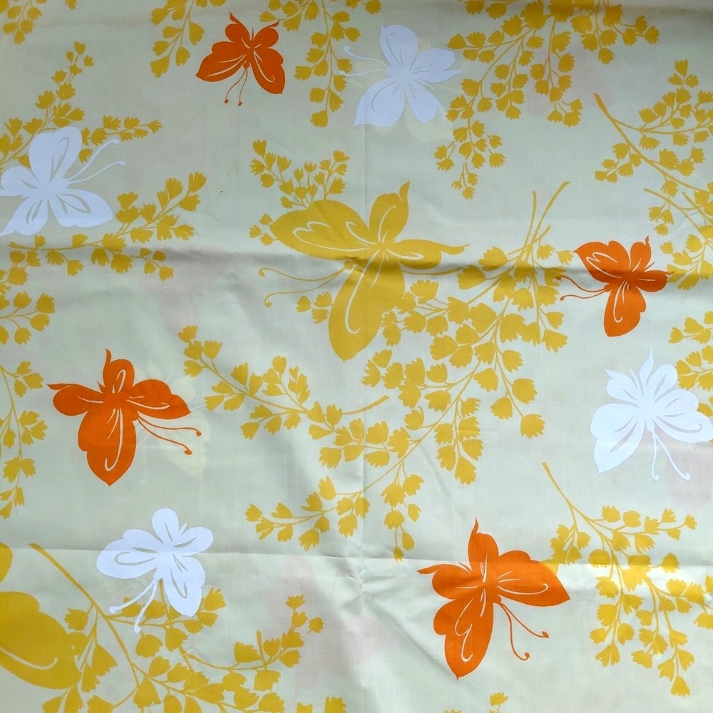 VTG Montgomery Ward Top Sheet Bedding TWIN Yellow Butterfly Fairy Retro Cottage - Picture 2 of 6